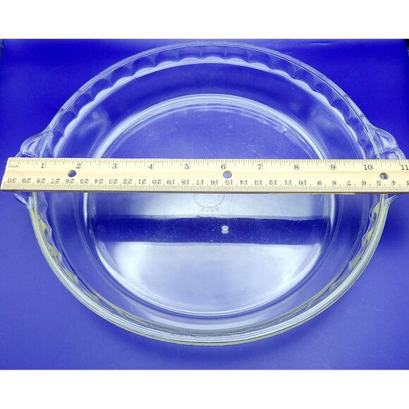 Pyrex #229 Clear Ruffled Scalloped Edge Glass Pie Dish Plate Handles 9.5" VTG - Picture 6 of 7
